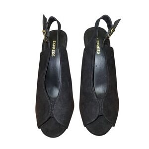 EXPRESS Peep Toe Heels Women's Size 7 Black Suede Adjustable Strap